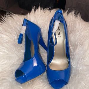 Blue Peep-Toe Platform Stilettos